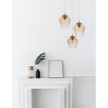 Nova Luce Magio - hanglamp - Ø 47 x 120 cm - cognac en messing goud
