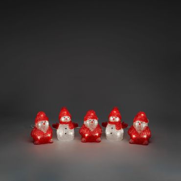 Konstsmide kerstverlichting - 5 decoratieve sneeuw- en kerstmannen - 7 x 13 x 400 cm - IP44 - rood en wit