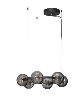 Nova Luce Las - hanglamp - Ø 63 x 160 cm - 60W dimbare LED incl. - zandzwart, goud en rokerig grijs