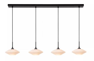 Lucide Trevor 4L - hanglamp - 125 x 20 x 150 cm - zwart en opaal