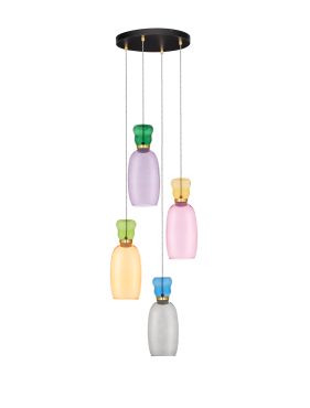 Nova Luce Pluma - hanglamp - Ø 42 x 150 cm - 36W LED incl. - goud, glanzend jaspis, paars, geel, roze, lichtgroen, lichtblauw en cyaan glas