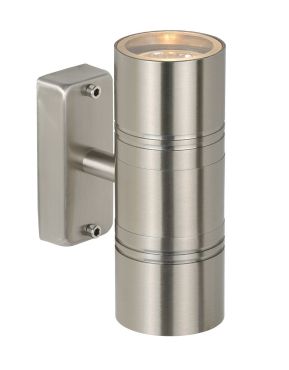 Lucide Arne - wandlamp buiten - 6,3 x 12 x 17 cm - 2 x 5W LED incl. - IP44 - satijn chroom