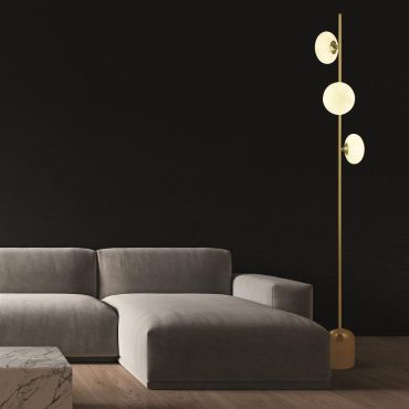 Searchlight Pebble - vloerlamp - 23 x 20 x 170,5 cm - goud en opaal
