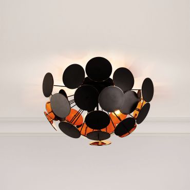 Searchlight Discus - plafondverlichting - Ø 52 x 27 cm - zwart en goud