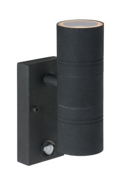 Lucide Arne - wandverlichting met bewegingssensor - 6,3 x 12 x 22,5 cm - 2 x 5W LED incl. - IP44 - zwart