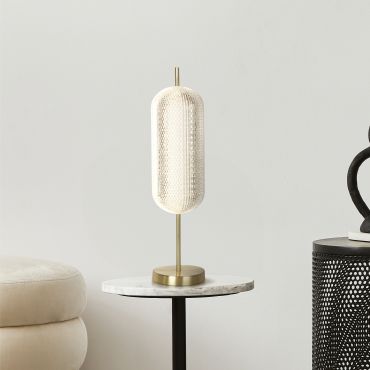 Searchlight Capsule - tafellamp - Ø 15 x 60 cm - 17W dimbare LED incl. - satijn messing