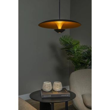 Lucide Kenneth - hanglamp - Ø 40 x 170 cm - 12W dimbare LED incl. - zwart en mat goud
