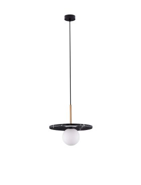 Nova Luce Idor - hanglamp - Ø 30 x 185 cm - zwart marmer en opaalglas