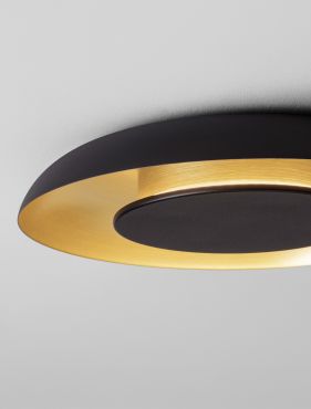 Nova Luce Epos - plafondlamp - Ø 40 x 6 cm - 24W dimbare LED incl. - zandzwart en geborsteld goud