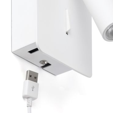 Faro Suau - wandverlichting met schakelaar en USB-poort - 9,5 x 14 x 17 cm - 3W LED incl. - mat wit