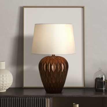 Searchlight Rosetta - tafellamp - Ø 40 x 58 cm - brons en wit