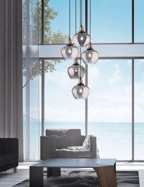 Nova Luce Cedro - hanglamp - Ø 50 x 160 cm - gerookt glas