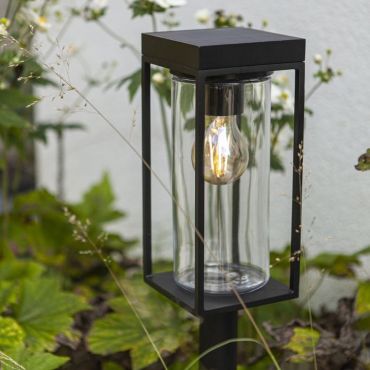 Lutec Flair - tuinpaal op zonne-energie - 12 x 12 x 76 cm - 2W LED incl. - IP44 - zwart