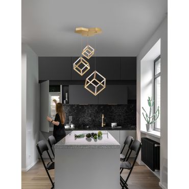 Nova Luce Gabbia - hanglamp - 56 x 48,5 x 156 cm - 110W dimbare LED incl. - goud