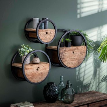 Vico circular - wandschap met lade -Ø 50 x 25 cm - hardhout