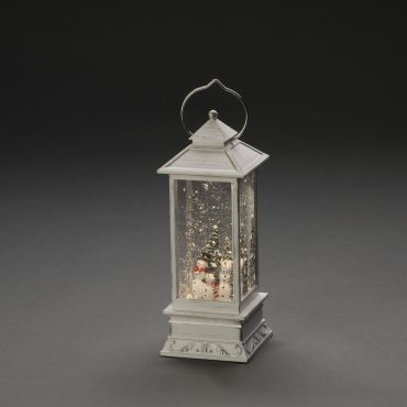 SHOWROOMMODEL - Konstsmide kerstverlichting - decoratieve lantaarn met sneeuwpoppen op batterijen - 10,5 x 10,5 x 27,5 cm - wit