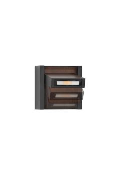 Nova Luce Kioo - buiten wandverlichting - 14 x 14 x 8 cm - 10W LED incl. - IP65 - zandzwart en hout