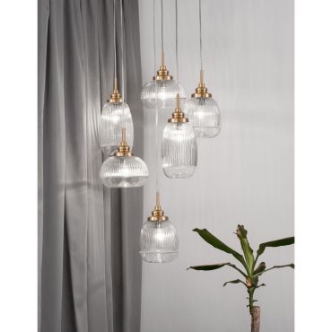 Nova Luce Mond - hanglamp - Ø 51 x 120 cm - satijn goud en transparant