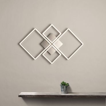 Searchlight Wall Art - wandverlichting - 71,5 x 52 cm - 39W LED incl. - wit en satijn zilver