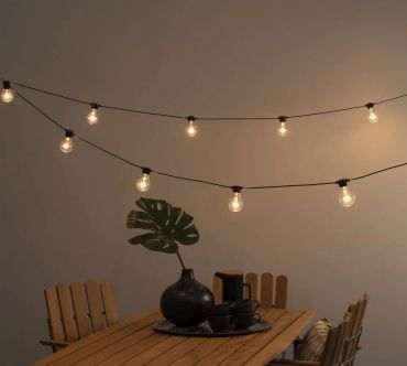 Konstsmide - decoratieve party lichtset met dimfunctie - 4,5m lengte met 10m snoer - 10 LED lampen incl. - 4W -IP44 - zwart