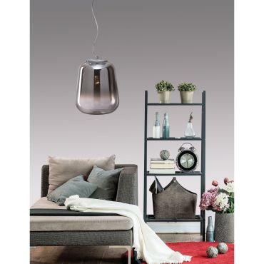 Nova Luce Oliverio - hanglamp - Ø 25 x 120 cm - gerookt glas en chroom