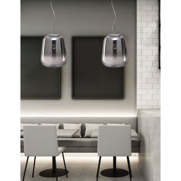 Nova Luce Oliverio - hanglamp - Ø 33 x 120 cm - gerookt glas en chroom