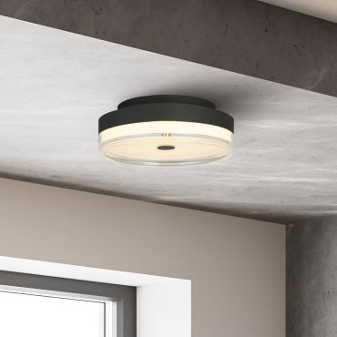 Searchlight Cyprus - plafondlamp - Ø 30 x 11 cm - 21W dimbare LED incl. - zwart en transparant