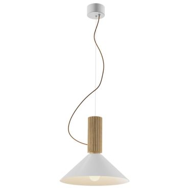 VK Lighting Halo - hanglamp - Ø 28,5 x 227 cm - wit en hout
