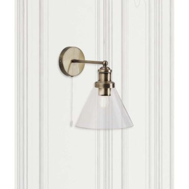 Searchlight Pyramid - wandverlichting met trekschakelaar - 19 x 25 cm - antiek messing