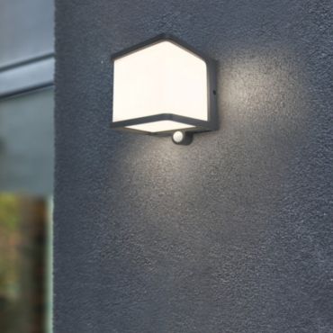 Lutec Doblo - buiten wandverlichting met sensor op zonne-energie - 11 x 12,9 x 11 cm - 7,5W LED incl. - IP54 - donkergrijs - wit