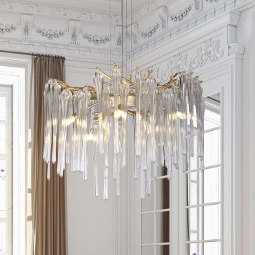 Searchlight Heritage - hanglamp - Ø 50 x 100 cm - goud en transparant