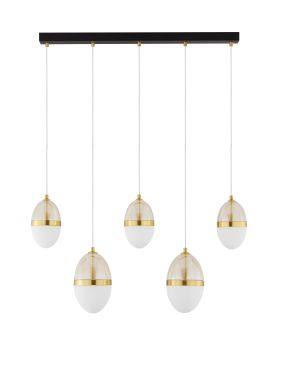 Nova Luce Egna - hanglamp - 86 x 120 x 15 cm - 58W LED incl. - opaal, cognacglas, goud en zwart