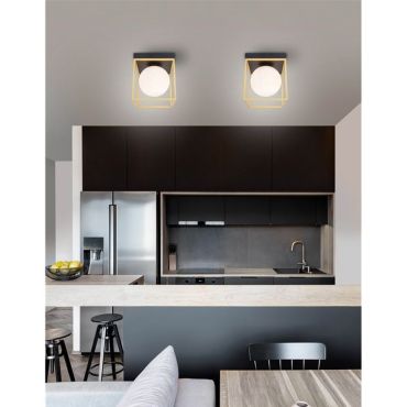 Nova Luce Juliet - plafondverlichting - 18,5 x 18,5 x 20 cm - messing, opaal wit en zwart