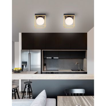 Nova Luce Juliet - plafondverlichting - 45 x 45 x 20 cm - messing, opaal wit en zwart