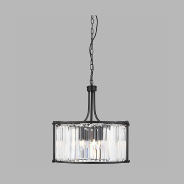 Searchlight Victoria - hanglamp - Ø 50 x 150 cm - mat zwart en transparant