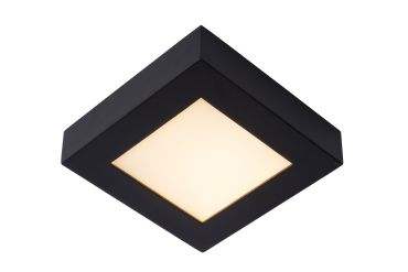 Lucide Brice-Led - plafondverlichting - 16,8 x 16,8 x 3,9 cm - 15W dimbare LED incl. - IP44 - zwart