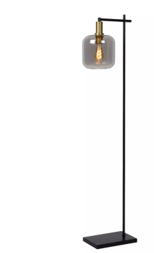 Lucide Joanet - staanlamp - 35,5 x 19 x 150 cm - gerookt glas en messing