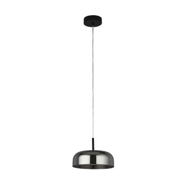 Searchlight Frisbee - hanglamp - Ø 30 x 120 cm - 14W dimbare LED incl. - mat zwart en gerookt glas
