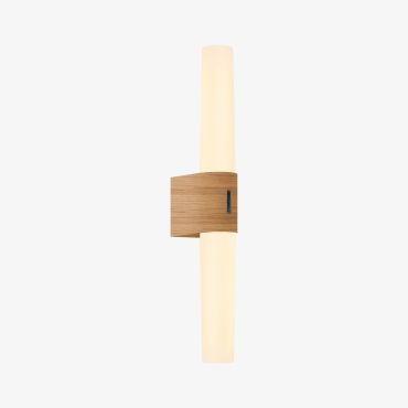 Nordlux Helva Double Basic - wandverlichting - 10,6 x 5,7 x 42,5 cm - 9W LED incl. - IP44 - houtfolie