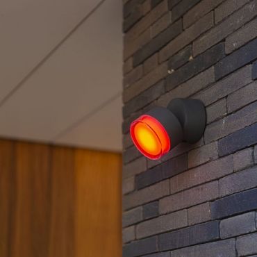 Lutec Dropsi - buiten wandverlichting - slimme verlichting - Lutec Connect - 9,4 x 9,4 x 11,5 cm - 9,5W LED incl. - IP44 - donkergrijs