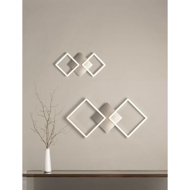 Searchlight Wall Art - wandverlichting - 47 x 23 cm - 18W LED incl. - wit en satijn zilver