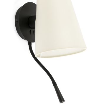 Faro Lupe - wandverlichting met schakelaar - 10 x 25 x 42 cm - 1W LED incl. - beige en zwart