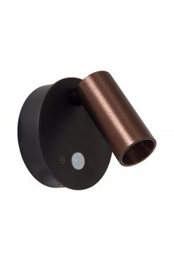 Lucide Toni - oplaadbare wandlamp met bewegingssenor - Ø 8,1 x 12,4 cm - 2W dimbare LED incl. - koffie