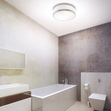 Searchlight Discs - plafondlamp badkamer - Ø 29 x 9,5 cm - IP44 - opaal en chroom