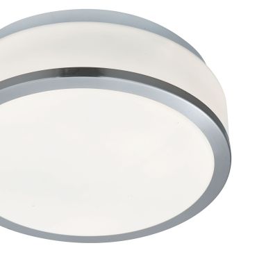 Searchlight Discs - plafondlamp badkamer - Ø 23 x 9,5 cm - IP44 - opaal en satijn zilver