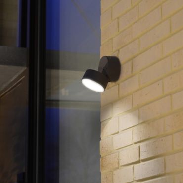 Lutec Trumpet - buiten wandlamp - 9 x 11 x 9 cm - 9,5W LED incl. - IP54 - donkergrijs