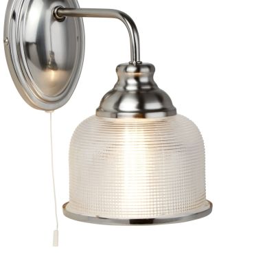 Searchlight Bistro II - wandverlichting met trekschakelaar - 15 x 25 cm - satijn zilver