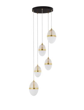 Nova Luce Egna - hanglamp - Ø 45 x 120 cm - 59W LED incl. - opaal, cognacglas, goud en zwart