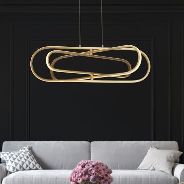 Searchlight Clip - hanglamp - 80 x 120 cm - 53W LED incl. - goud en opaal