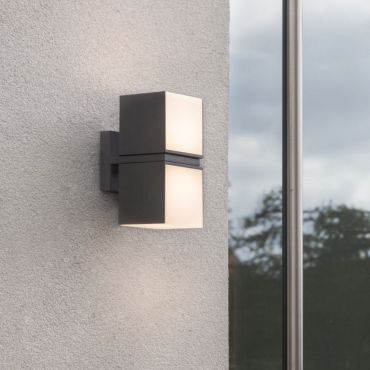 Lutec Cuba - buiten wand/plafondlamp - 10 x 14 x 21 cm - 2 x 12,2W LED incl. - IP54 - donkergrijs